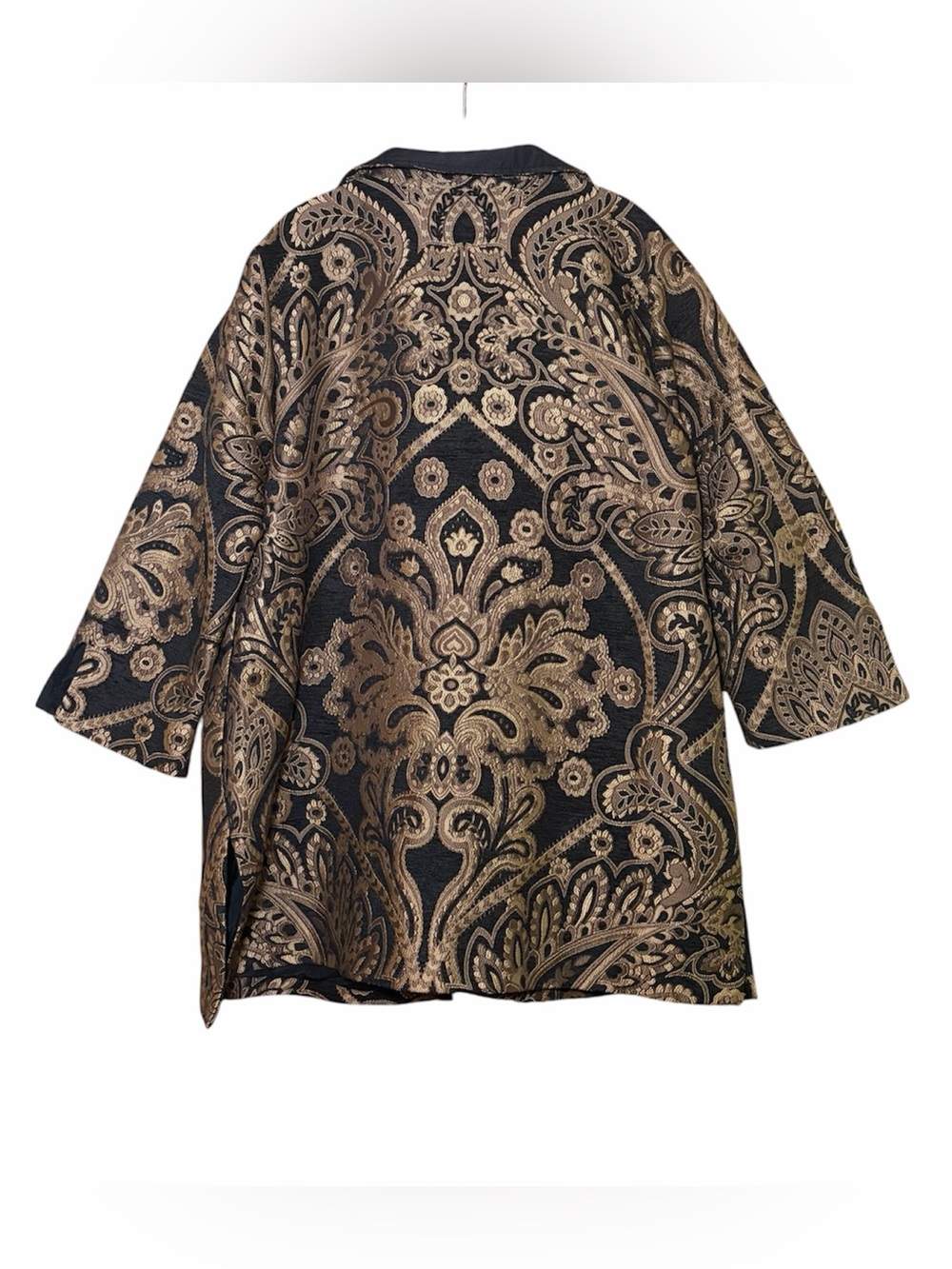 Chico’s Paisley Jacquard Open Front Jacket Size 3 XL Black Gold Tapestry - Picture 2 of 4